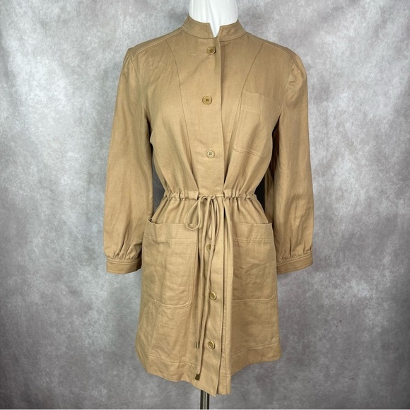 Apiece Apart Nueva Aragon Mini Cotton Linen Safari Dress In Camel Size 0 - Picture 3 of 9